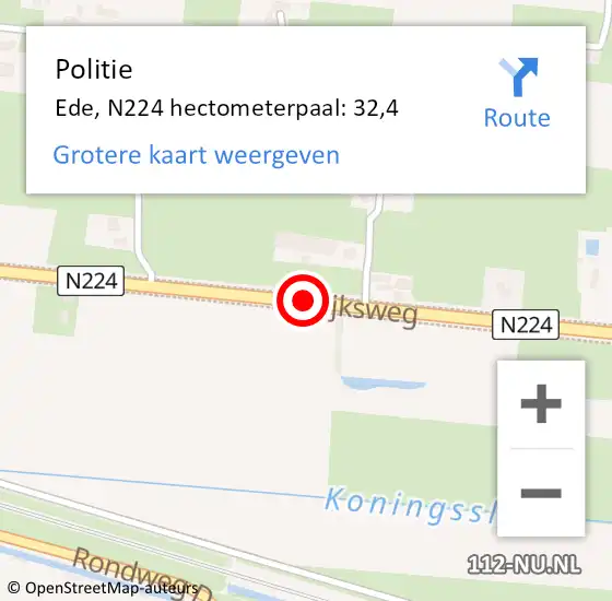 Locatie op kaart van de 112 melding: Politie Ede, N224 hectometerpaal: 32,4 op 14 december 2024 14:14