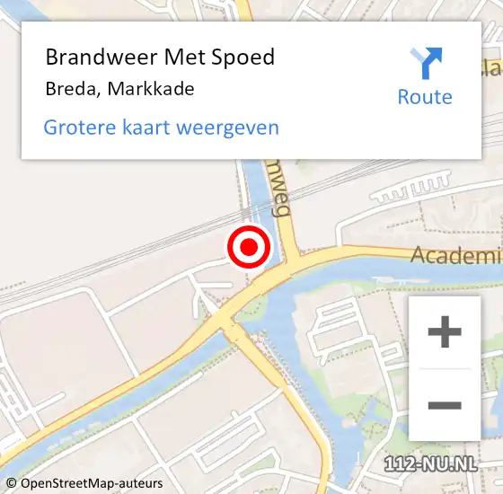 Locatie op kaart van de 112 melding: Brandweer Met Spoed Naar Breda, Markkade op 14 december 2024 14:26