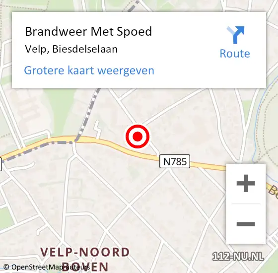 Locatie op kaart van de 112 melding: Brandweer Met Spoed Naar Velp, Biesdelselaan op 14 december 2024 14:43