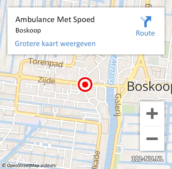 Locatie op kaart van de 112 melding: Ambulance Met Spoed Naar Boskoop op 14 december 2024 14:50