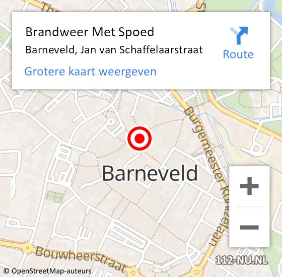 Locatie op kaart van de 112 melding: Brandweer Met Spoed Naar Barneveld, Jan van Schaffelaarstraat op 14 december 2024 15:01