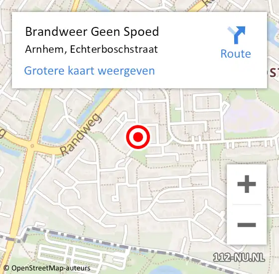 Locatie op kaart van de 112 melding: Brandweer Geen Spoed Naar Arnhem, Echterboschstraat op 14 december 2024 15:37