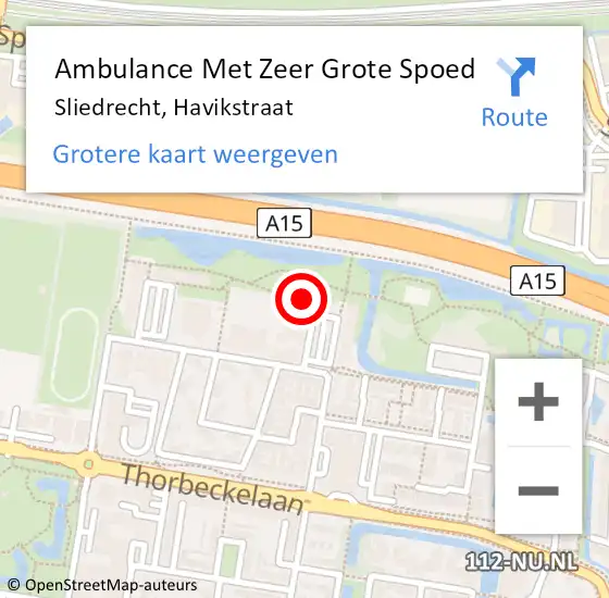 Locatie op kaart van de 112 melding: Ambulance Met Zeer Grote Spoed Naar Sliedrecht, Havikstraat op 14 december 2024 15:44