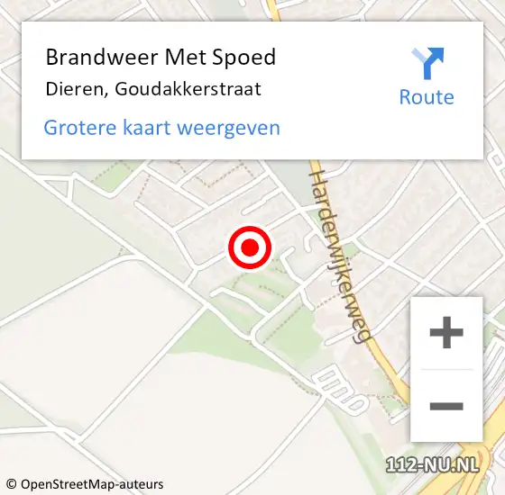 Locatie op kaart van de 112 melding: Brandweer Met Spoed Naar Dieren, Goudakkerstraat op 14 december 2024 15:53