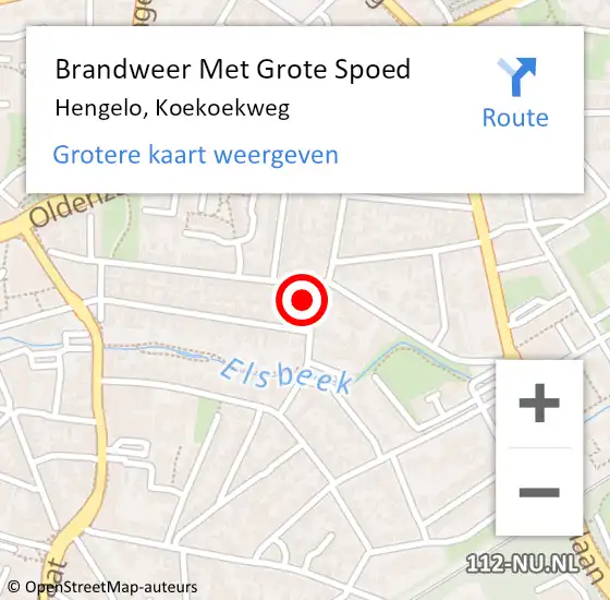 Locatie op kaart van de 112 melding: Brandweer Met Grote Spoed Naar Hengelo, Koekoekweg op 14 december 2024 16:04