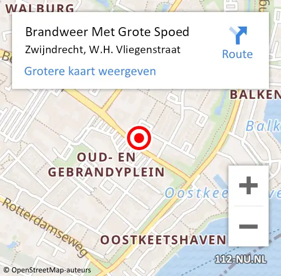 Locatie op kaart van de 112 melding: Brandweer Met Grote Spoed Naar Zwijndrecht, W.H. Vliegenstraat op 14 december 2024 16:12