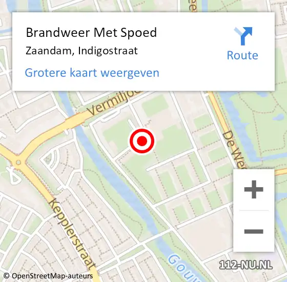 Locatie op kaart van de 112 melding: Brandweer Met Spoed Naar Zaandam, Indigostraat op 14 december 2024 16:34