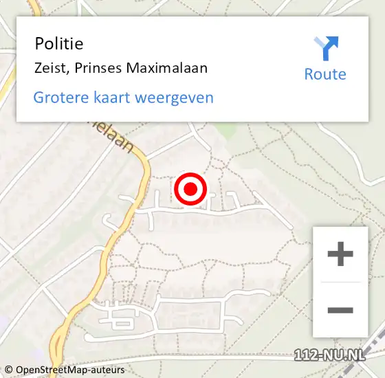 Locatie op kaart van de 112 melding: Politie Zeist, Prinses Maximalaan op 14 december 2024 16:34