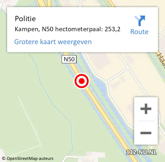 Locatie op kaart van de 112 melding: Politie Kampen, N50 hectometerpaal: 253,2 op 14 december 2024 16:35