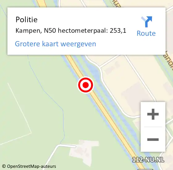 Locatie op kaart van de 112 melding: Politie Kampen, N50 hectometerpaal: 253,1 op 14 december 2024 16:36