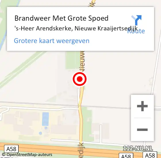 Locatie op kaart van de 112 melding: Brandweer Met Grote Spoed Naar 's-Heer Arendskerke, Nieuwe Kraaijertsedijk op 14 december 2024 16:39