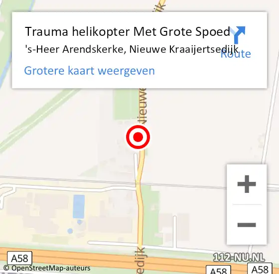 Locatie op kaart van de 112 melding: Trauma helikopter Met Grote Spoed Naar 's-Heer Arendskerke, Nieuwe Kraaijertsedijk op 14 december 2024 16:40