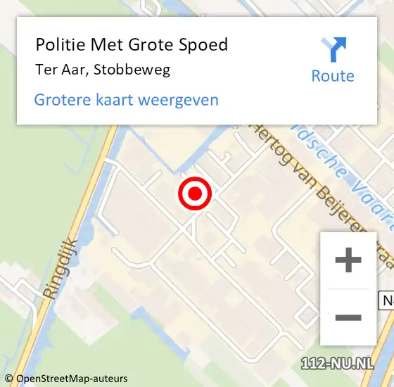 Locatie op kaart van de 112 melding: Politie Met Grote Spoed Naar Ter Aar, Stobbeweg op 14 december 2024 16:49