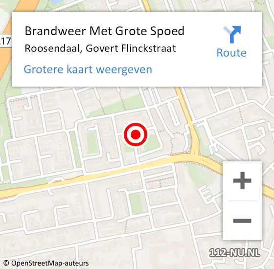 Locatie op kaart van de 112 melding: Brandweer Met Grote Spoed Naar Roosendaal, Govert Flinckstraat op 14 december 2024 16:55