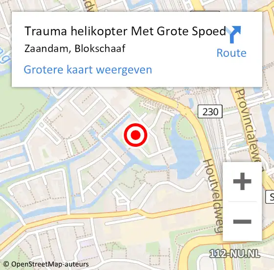 Locatie op kaart van de 112 melding: Trauma helikopter Met Grote Spoed Naar Zaandam, Blokschaaf op 14 december 2024 17:03