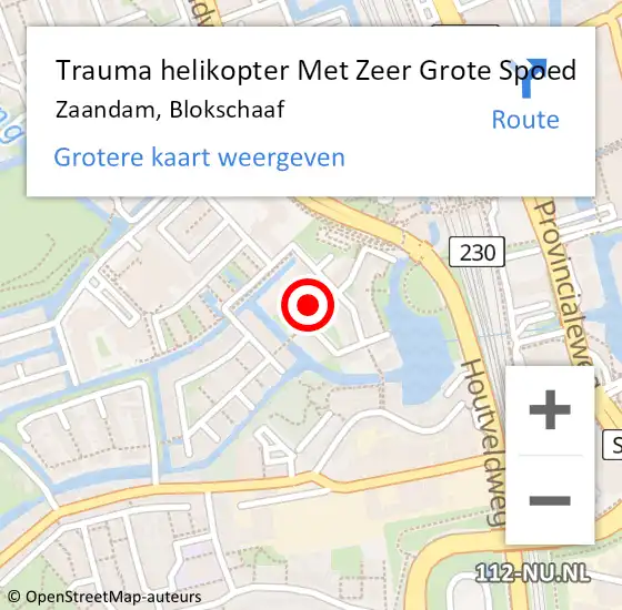 Locatie op kaart van de 112 melding: Trauma helikopter Met Zeer Grote Spoed Naar Zaandam, Blokschaaf op 14 december 2024 17:07