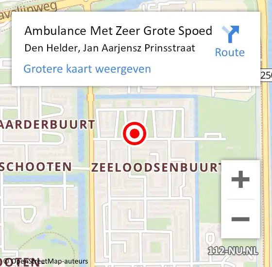 Locatie op kaart van de 112 melding: Ambulance Met Zeer Grote Spoed Naar Den Helder, Jan Aarjensz Prinsstraat op 14 december 2024 17:41