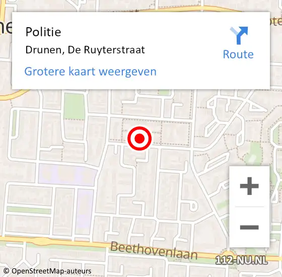 Locatie op kaart van de 112 melding: Politie Drunen, De Ruyterstraat op 14 december 2024 17:41