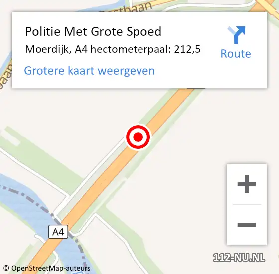 Locatie op kaart van de 112 melding: Politie Met Grote Spoed Naar Moerdijk, A4 hectometerpaal: 212,5 op 14 december 2024 17:46