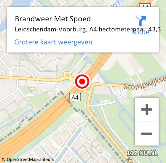 Locatie op kaart van de 112 melding: Brandweer Met Spoed Naar Leidschendam-Voorburg, A4 hectometerpaal: 43,3 op 14 december 2024 17:50