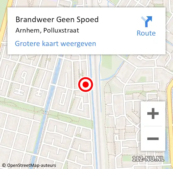 Locatie op kaart van de 112 melding: Brandweer Geen Spoed Naar Arnhem, Polluxstraat op 14 december 2024 17:56