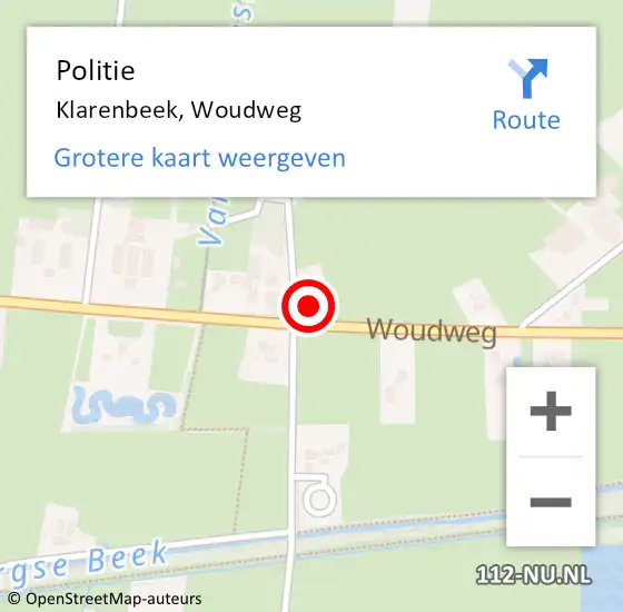 Locatie op kaart van de 112 melding: Politie Klarenbeek, Woudweg op 14 december 2024 18:03