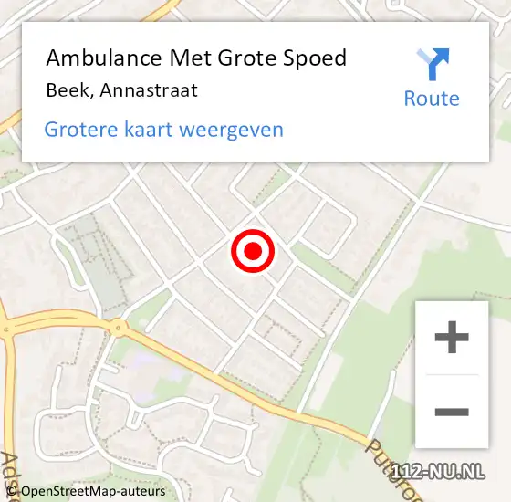 Locatie op kaart van de 112 melding: Ambulance Met Grote Spoed Naar Beek, Annastraat op 30 oktober 2014 12:00