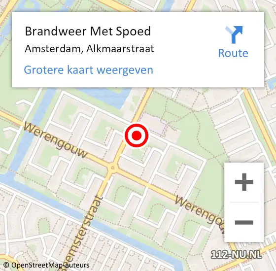 Locatie op kaart van de 112 melding: Brandweer Met Spoed Naar Amsterdam, Alkmaarstraat op 14 december 2024 18:42