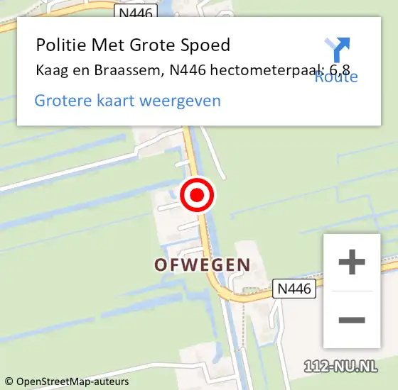 Locatie op kaart van de 112 melding: Politie Met Grote Spoed Naar Kaag en Braassem, N446 hectometerpaal: 6,8 op 14 december 2024 18:43