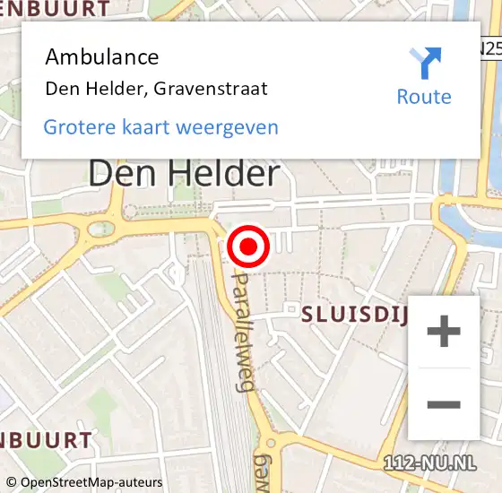 Locatie op kaart van de 112 melding: Ambulance Den Helder, Gravenstraat op 14 december 2024 18:45