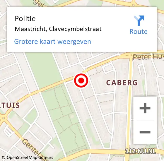 Locatie op kaart van de 112 melding: Politie Maastricht, Clavecymbelstraat op 14 december 2024 18:54