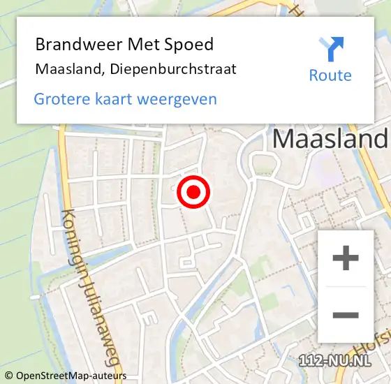 Locatie op kaart van de 112 melding: Brandweer Met Spoed Naar Maasland, Diepenburchstraat op 14 december 2024 19:08