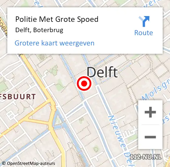 Locatie op kaart van de 112 melding: Politie Met Grote Spoed Naar Delft, Boterbrug op 14 december 2024 20:00