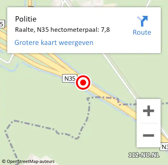 Locatie op kaart van de 112 melding: Politie Raalte, N35 hectometerpaal: 7,8 op 14 december 2024 20:48