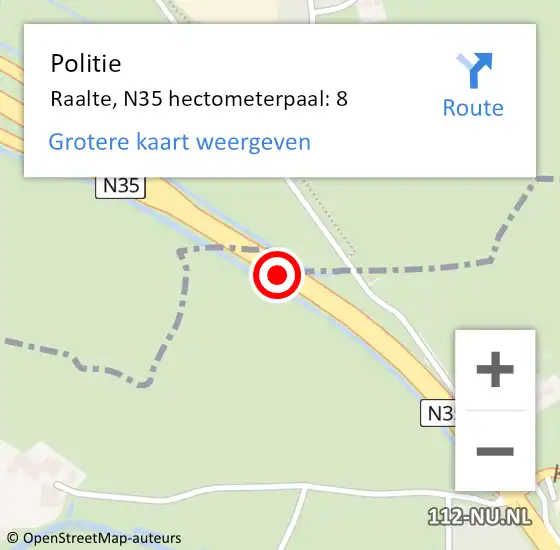 Locatie op kaart van de 112 melding: Politie Raalte, N35 hectometerpaal: 8 op 14 december 2024 20:50