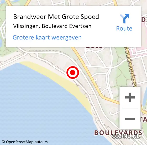 Locatie op kaart van de 112 melding: Brandweer Met Grote Spoed Naar Vlissingen, Boulevard Evertsen op 14 december 2024 20:53