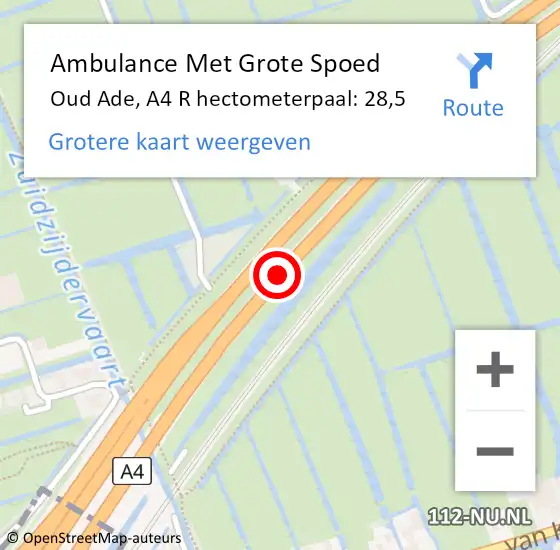 Locatie op kaart van de 112 melding: Ambulance Met Grote Spoed Naar Oud Ade, A4 R hectometerpaal: 28,5 op 30 oktober 2014 12:09