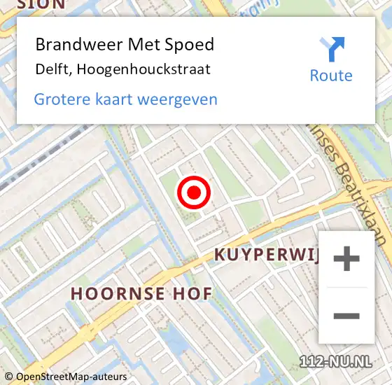 Locatie op kaart van de 112 melding: Brandweer Met Spoed Naar Delft, Hoogenhouckstraat op 14 december 2024 21:31