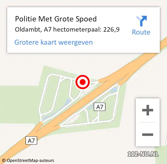 Locatie op kaart van de 112 melding: Politie Met Grote Spoed Naar Oldambt, A7 hectometerpaal: 226,9 op 14 december 2024 23:02