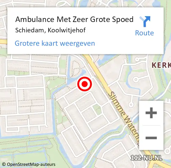 Locatie op kaart van de 112 melding: Ambulance Met Zeer Grote Spoed Naar Schiedam, Koolwitjehof op 15 december 2024 00:13