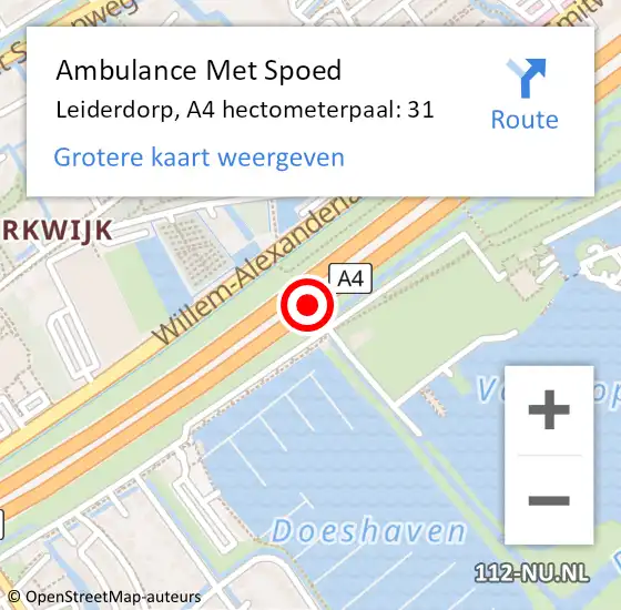 Locatie op kaart van de 112 melding: Ambulance Met Spoed Naar Leiderdorp, A4 hectometerpaal: 31 op 15 december 2024 00:18