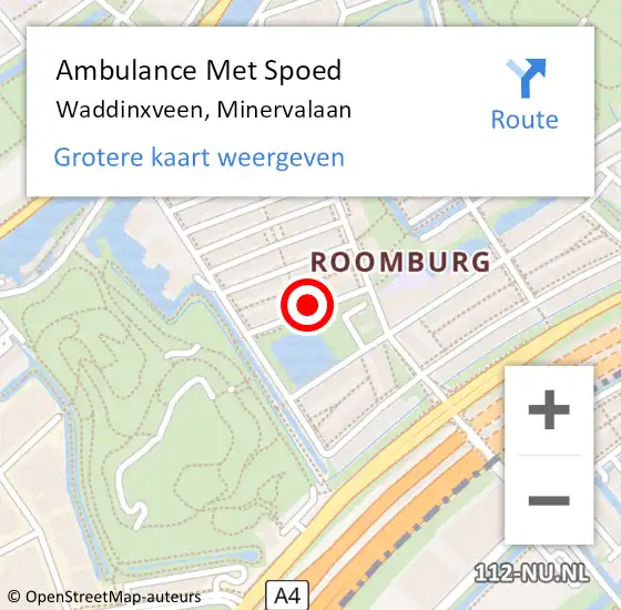 Locatie op kaart van de 112 melding: Ambulance Met Spoed Naar Waddinxveen, Minervalaan op 15 december 2024 00:23