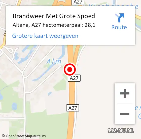 Locatie op kaart van de 112 melding: Brandweer Met Grote Spoed Naar Altena, A27 hectometerpaal: 28,1 op 15 december 2024 00:27