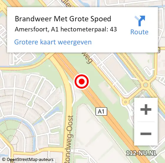 Locatie op kaart van de 112 melding: Brandweer Met Grote Spoed Naar Amersfoort, A1 hectometerpaal: 43 op 15 december 2024 01:04