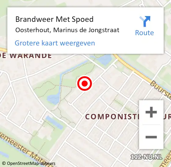 Locatie op kaart van de 112 melding: Brandweer Met Spoed Naar Oosterhout, Marinus de Jongstraat op 15 december 2024 02:11