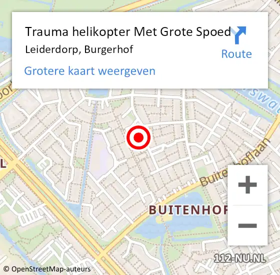 Locatie op kaart van de 112 melding: Trauma helikopter Met Grote Spoed Naar Leiderdorp, Burgerhof op 15 december 2024 02:13