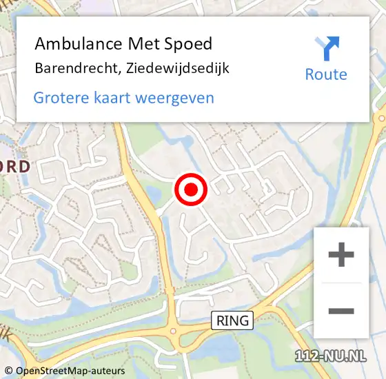 Locatie op kaart van de 112 melding: Ambulance Met Spoed Naar Barendrecht, Ziedewijdsedijk op 15 december 2024 03:18