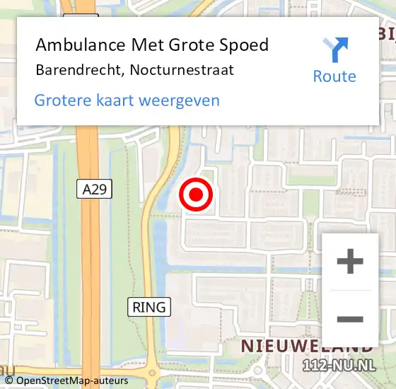 Locatie op kaart van de 112 melding: Ambulance Met Grote Spoed Naar Barendrecht, Nocturnestraat op 15 december 2024 03:29