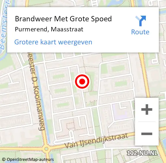 Locatie op kaart van de 112 melding: Brandweer Met Grote Spoed Naar Purmerend, Maasstraat op 15 december 2024 04:13