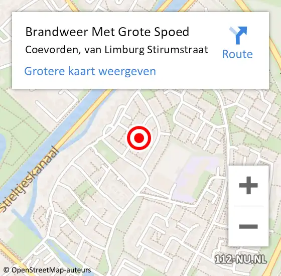 Locatie op kaart van de 112 melding: Brandweer Met Grote Spoed Naar Coevorden, van Limburg Stirumstraat op 15 december 2024 04:19